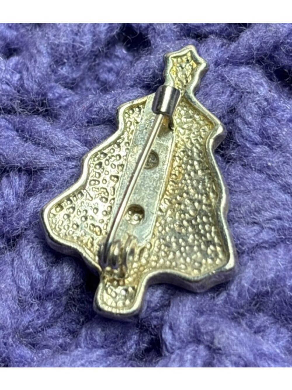Goldtone Enamel and Rhinestone Christmas tree Pin Mini Brooch 1 1/4" - Picture 2 of 2